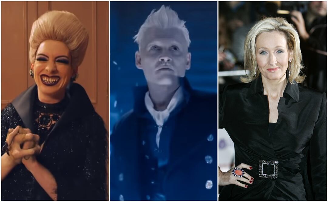 Anne Hathaway, Johnny Depp y J. K. Rowling. Fotos: Capturas tráilers y AP