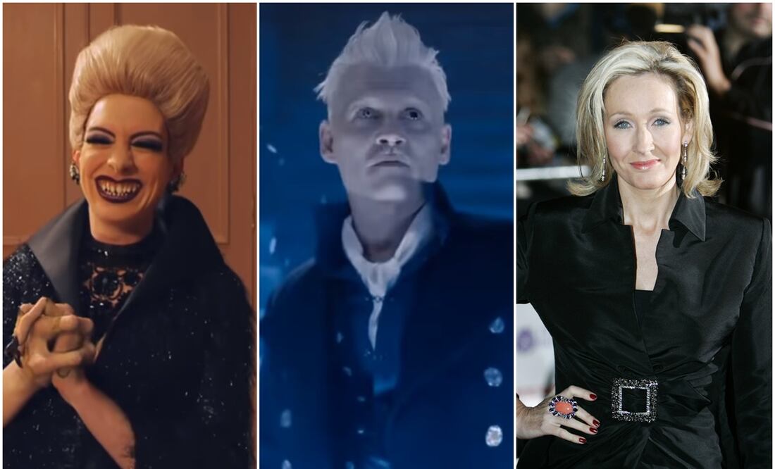 Anne Hathaway, Johnny Depp y J. K. Rowling. Fotos: Capturas tráilers y AP