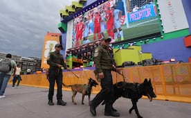Binomios caninos de la Defensa vigilan el FIFA Fan Fest del Zócalo; también participan policías capitalinos y de género