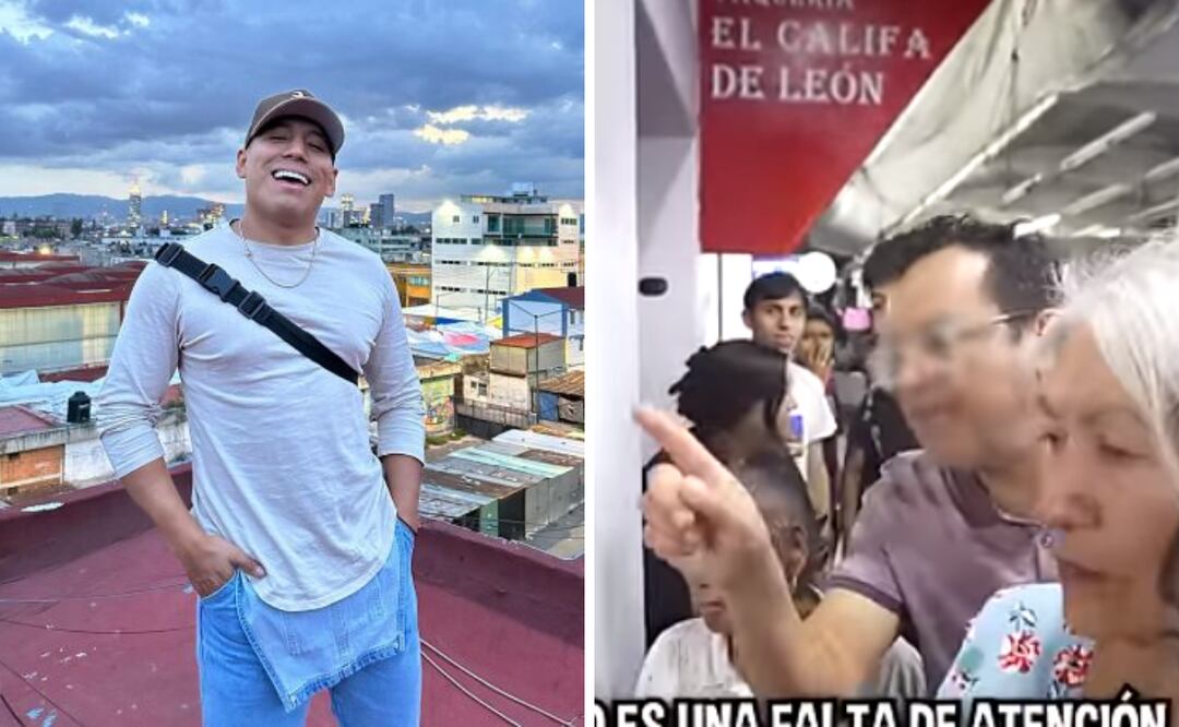 Hombre encara a Yulay tras provocar fila de hora y media en taquería El Califa de León. Foto: Captura de pantalla