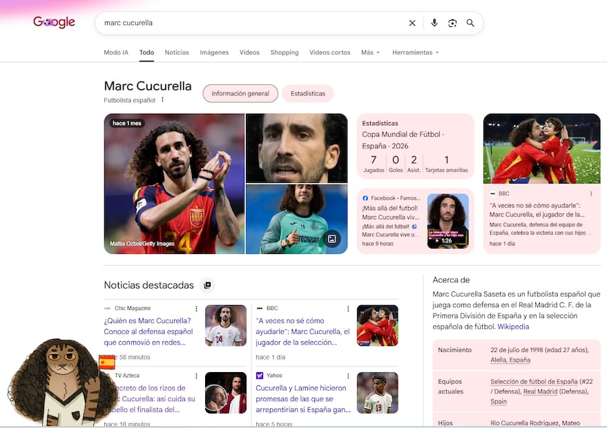 El homenaje de Google al jugador español Marc Cucurella; el guiño oculto en el buscador. Foto: Captura de pantalla Google