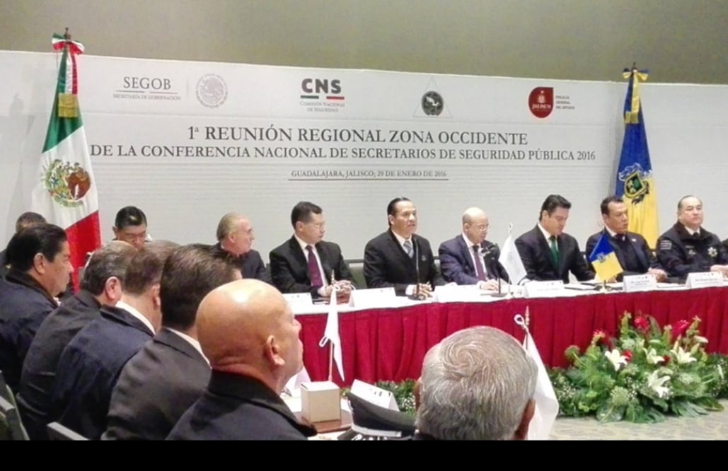 Primera Reunión Regional Zona Occidente de la Conferencia Nacional de Secretarios de Seguridad Pública en la que participan la CNS y la Policía Federal. Foto: Especial