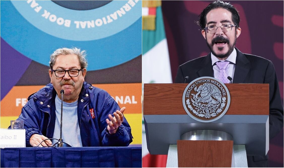 Paco Ignacio Taibo II;  director del Fondo de Cultura Económica (FCE) y Pedro Salmerón;  director del Archivo General Agrario.
Foto: Presidencia y EL UNIVERSAL / Berenice Fregoso