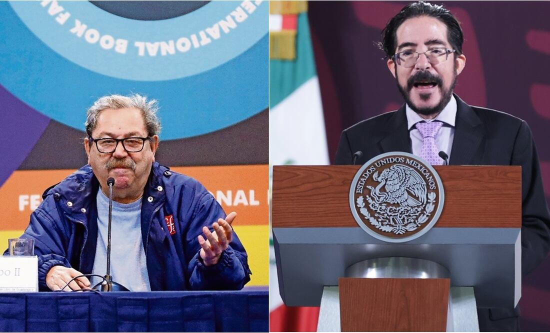 Paco Ignacio Taibo II;  director del Fondo de Cultura Económica (FCE) y Pedro Salmerón;  director del Archivo General Agrario.
Foto: Presidencia y EL UNIVERSAL / Berenice Fregoso