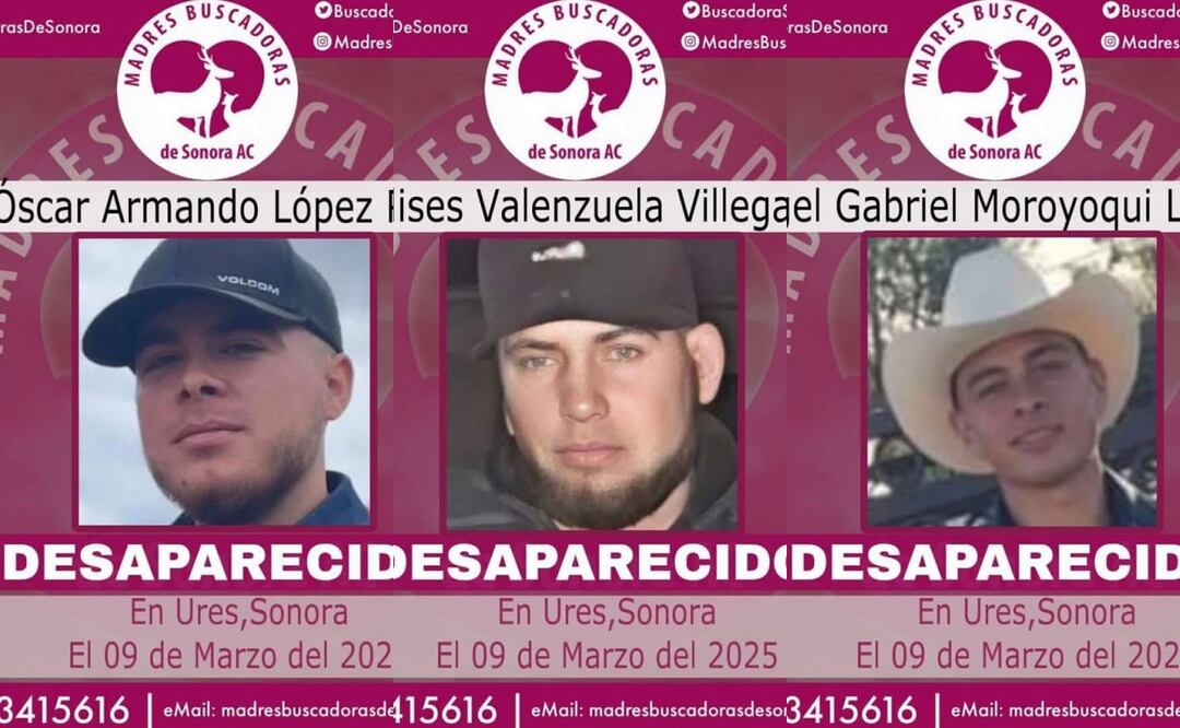 Los jóvenes Ramón Ulises, Óscar Armando y Ángel Gabriel fueron localizados con vida en Sonora (18/03/2025). Foto: Especial