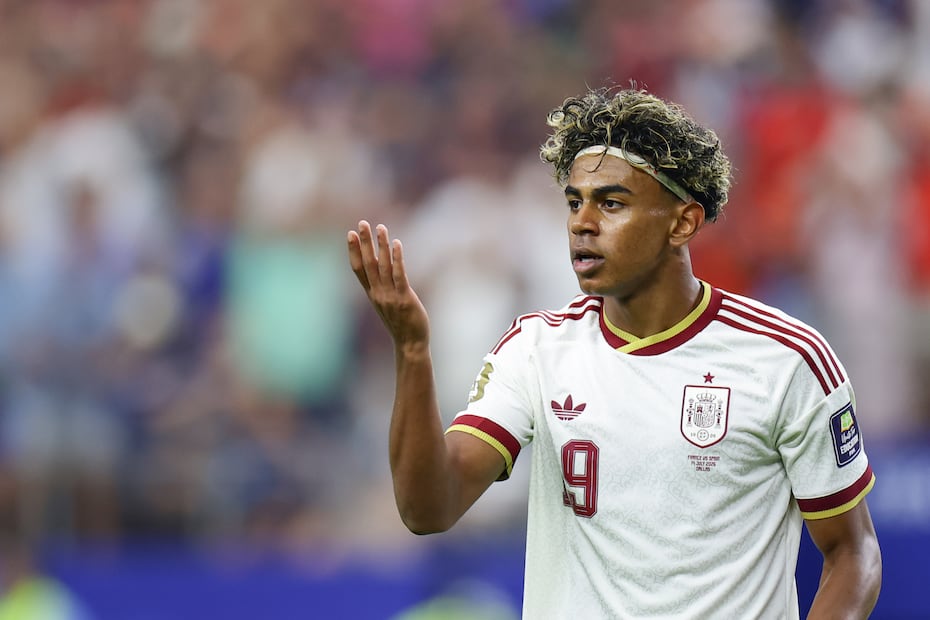 Lamine Yamal en festejo de gol con la selección de España, durante el Mundial de 2026 - Foto: EFE