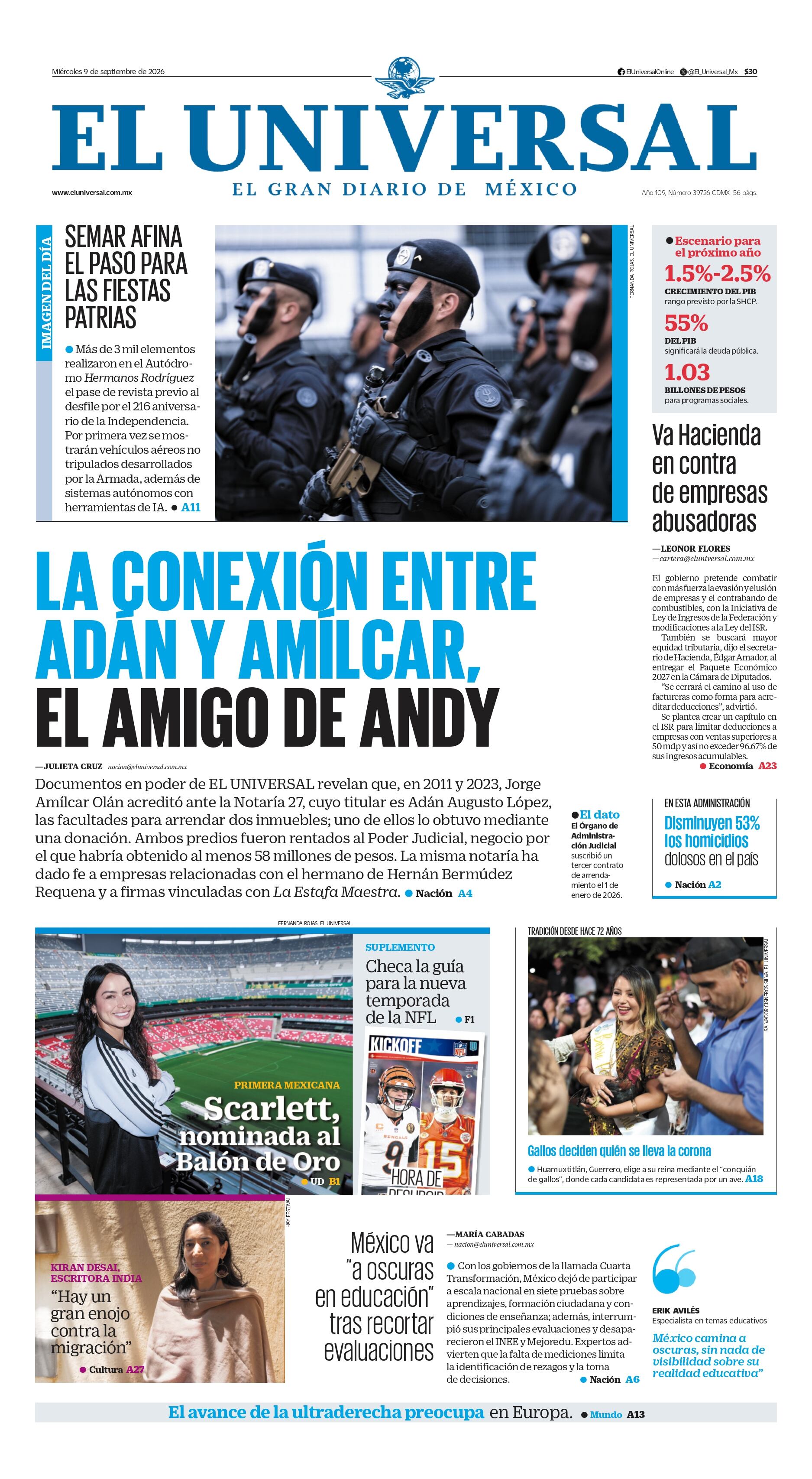 Portada impresa del 9 de septiembre de 2026