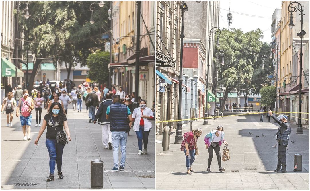 Hace una semana todavía se podían observar personas saliendo del Metro Allende y vendedores en calles como Motolinia. Ayer, autoridades capitalinas colocaron cintas para impedir el tránsito de la gente. Fotos: GERMÁN ESPINOSA. EL UNIVERSAL