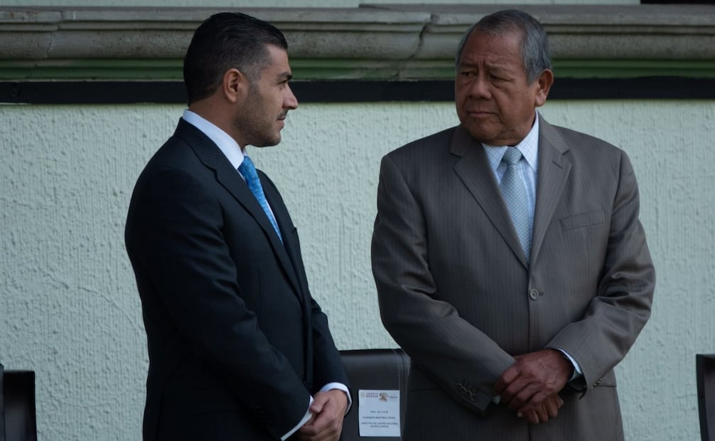 Omar García Harfuch y Audomaro Martínez Zapata durante la ceremonia de toma de protesta de David Córdova Campos como comandante de la Guardia Nacional (17/01/2023). Foto: Galo Cañas/ Cuartoscuro