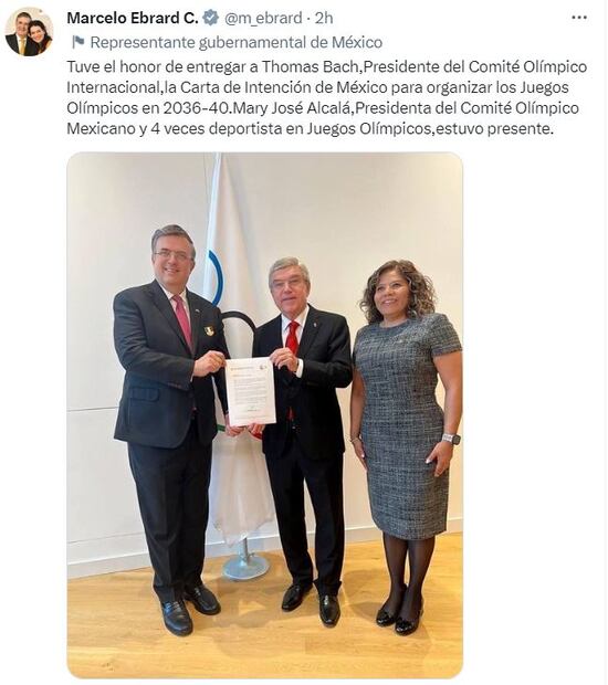 Marcelo Ebrard y Mary José Alcalá se reunieron con Thomas Bach, presidente del COI