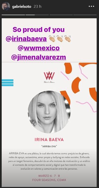 Critican a Irina Baeva por convocar a conferencia sobre la mujer