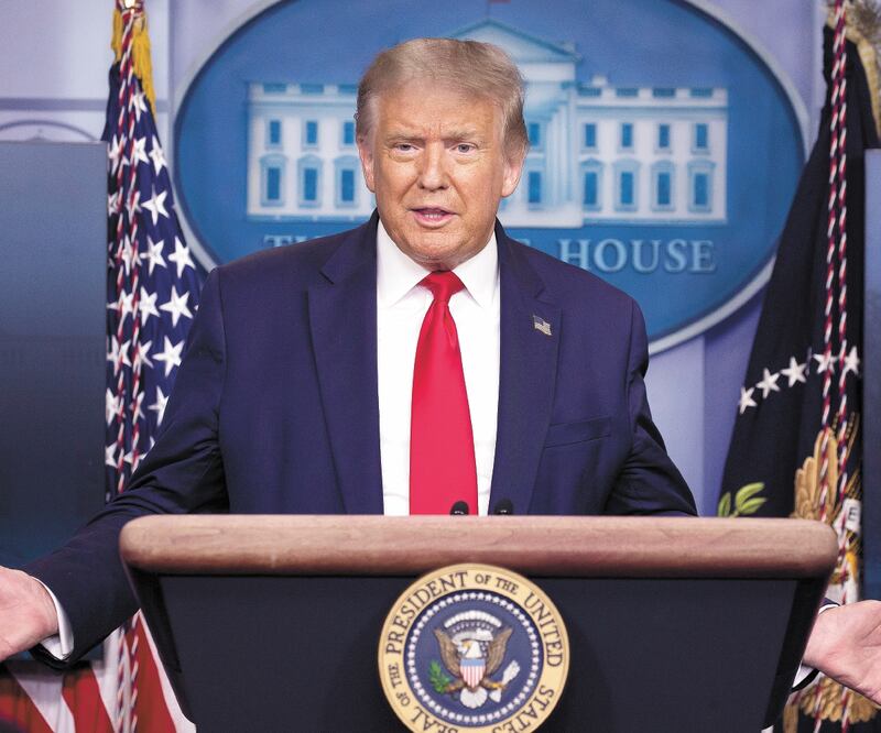 El presidente estadounidense, Donald Trump, durante una conferencia en la Casa Blanca sobre la pandemia. MICHAEL REYNOLDS. EFE