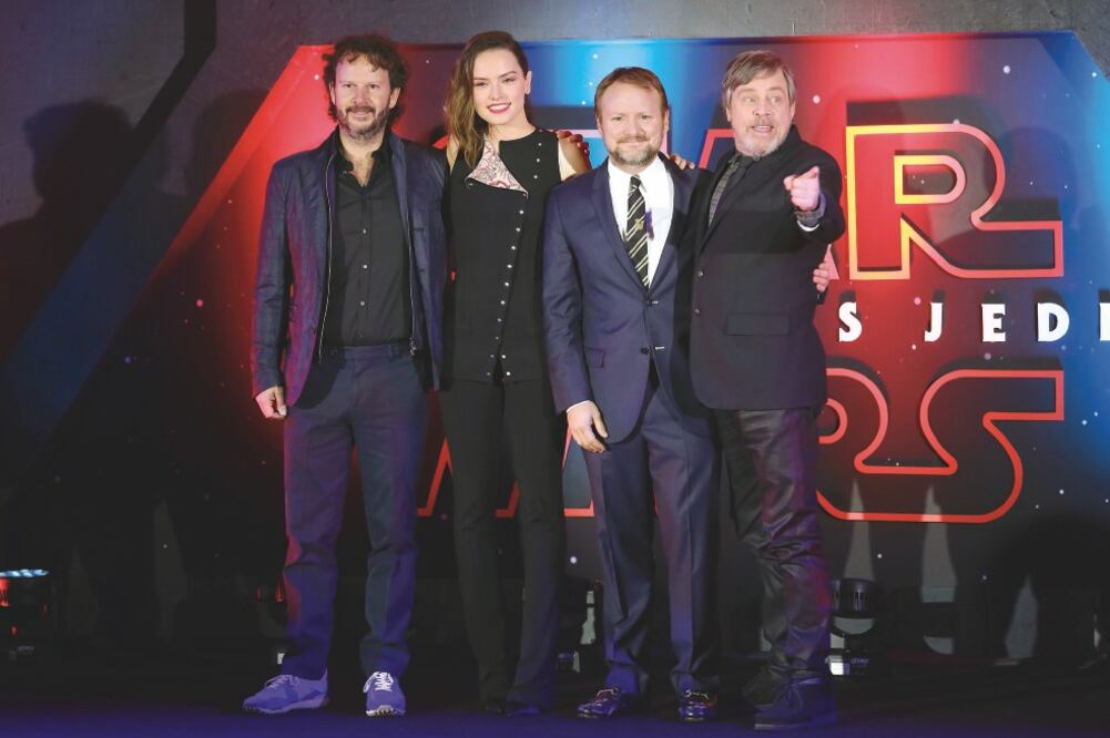 Ram Bergman, Daisy Ridley, Rian Johson y Mark Hamill. Foto: IRVIN OLIVARES