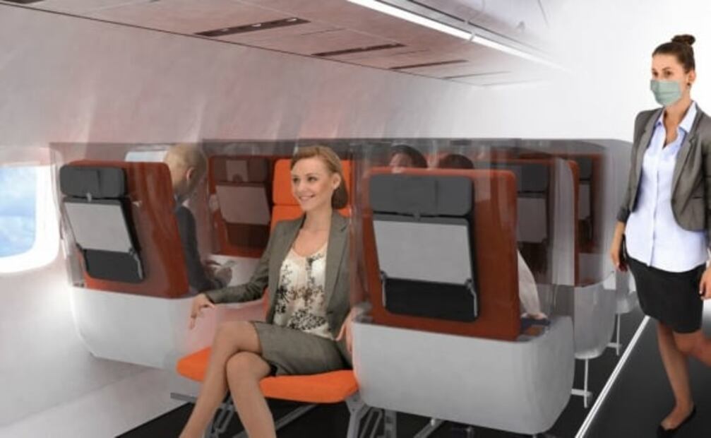 Diseñan asientos de avión para evitar contagios después de la pandemia
