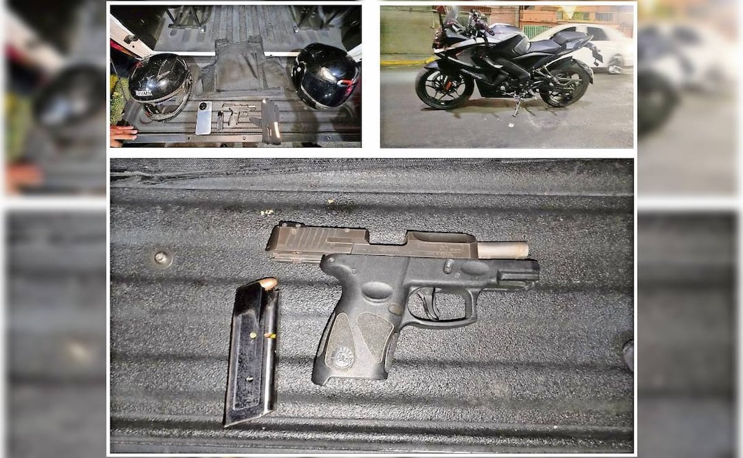 A los acusados se les halló un arma, un chaleco balístico y una moto. Fotos: Especial