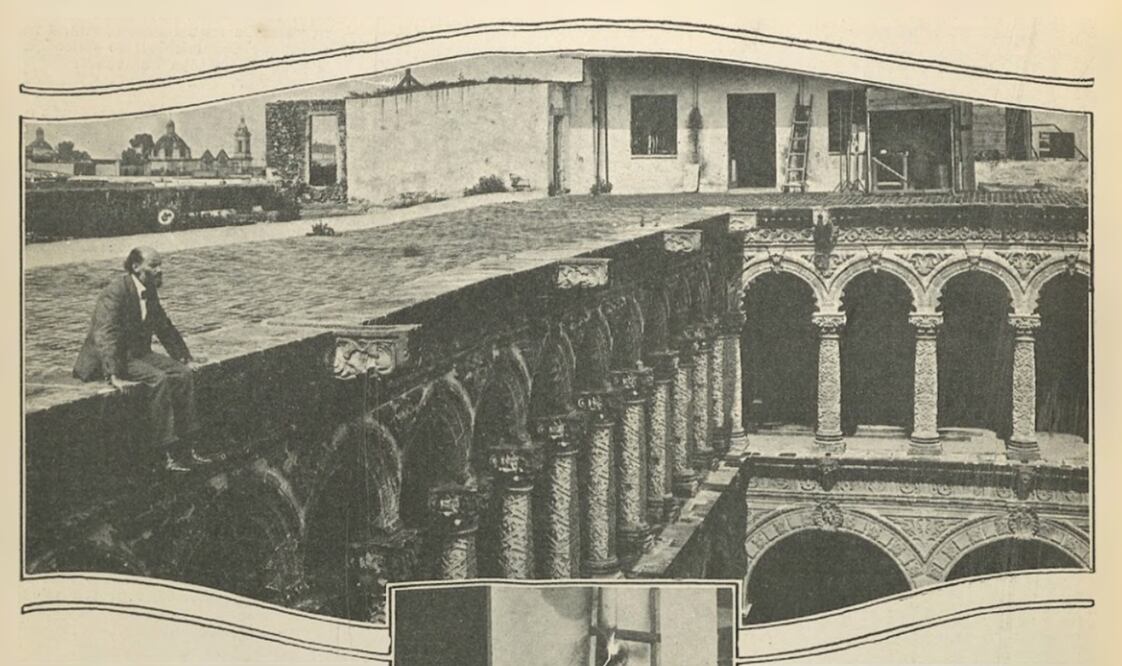 El doctor Atl románticamente sentado, con las piernas al aire, sobre la maravillosa arquería de San Pedro y San Pablo. (Naturalmente está conversando con su amigo el Popo)". Foto: Hemeroteca El Universal.