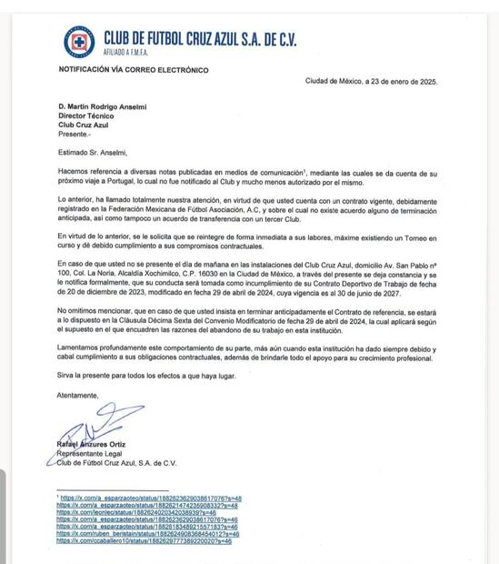 El aviso de Cruz Azul a Martín Anselmi
