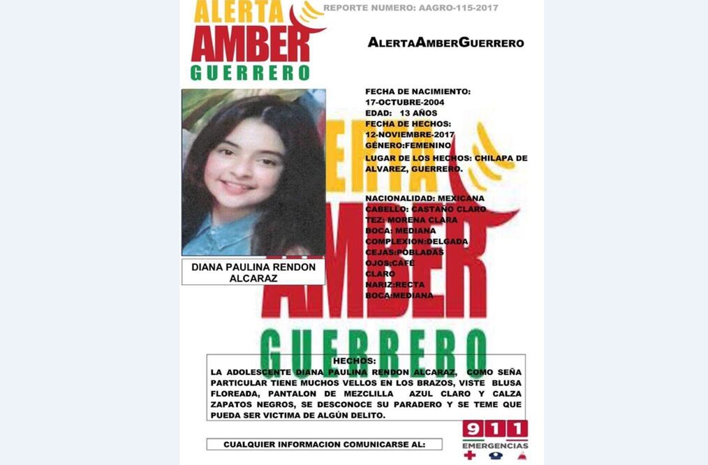 La Fiscalía General del Estado emitió la alerta Amber, para su localización el 12 de noviembre. Foto: Especial