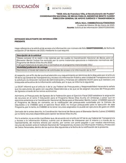 En ceros dejan al programa de apoyos y becas Elisa Acuña