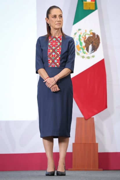 La presidenta Claudia Sheinbaum durante su conferencia de prensa desde Palacio Nacional este 28 de abril de 2026. Foto: Luis Camacho / EL UNIVERSAL