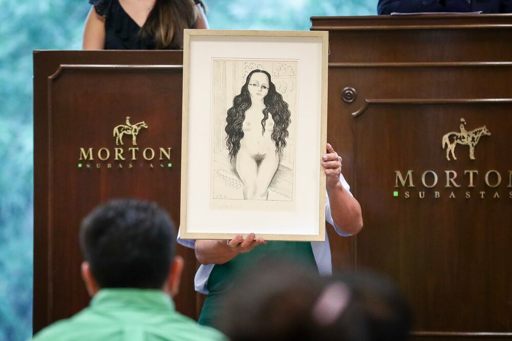 Litografía de un desnudo de Dolores Olmedo realizada por Diego Rivera y que fue vendida esta tarde en la casa de Subastas Morton / DIEGO SIMÓN SÁNCHEZ. EL UNIVERSAL