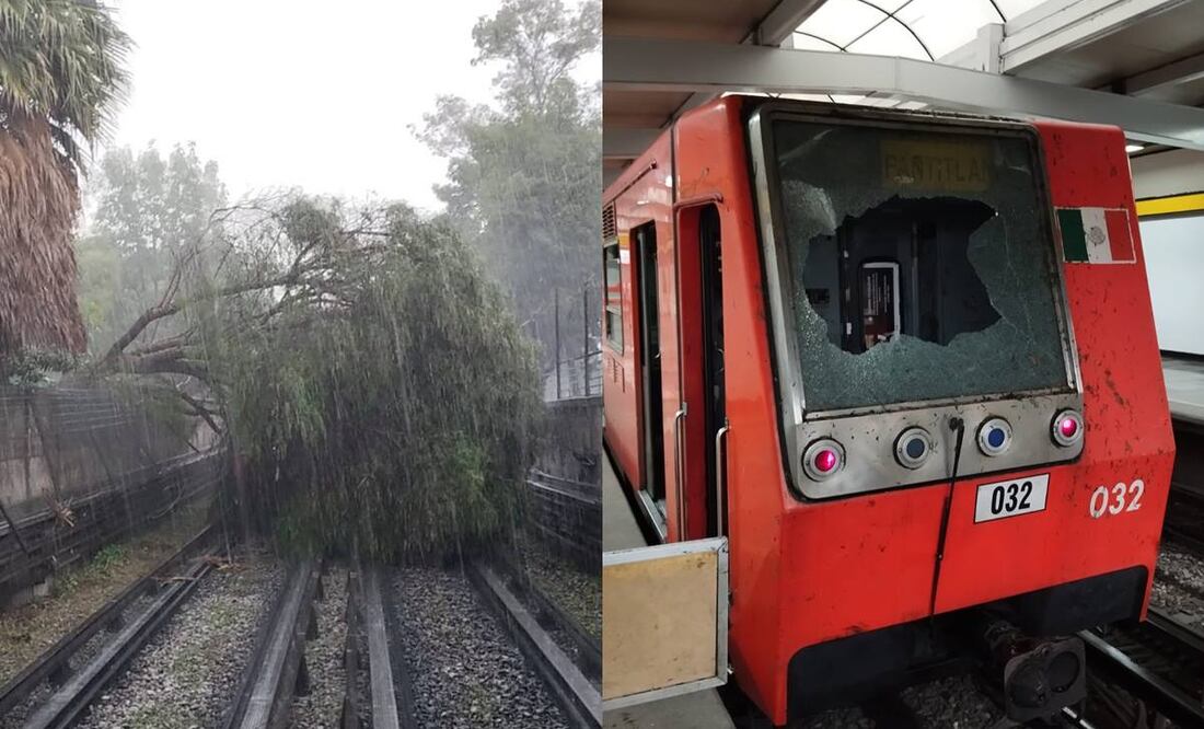 Cae árbol en vías de la Línea 5. Foto: Tomada de la cuenta de X de @MetroCDMX y Especial