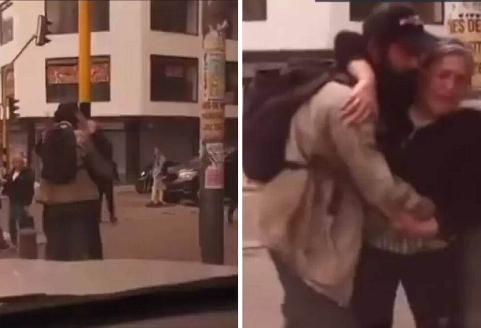 La madre encontró a su hijo en el centro de Bogotá. FOTO: Captura de video