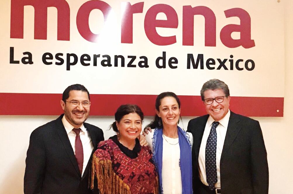 Encuentro. Por primera vez se reunieron Martí Batres, Claudia Sheinbaum y Ricardo Monreal; también asistió Clara Brugada (segunda de izq. a der.) (CORTESÍA)