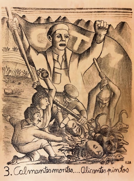 Calmantes montes... alicantes pintos (1938), de Francisco Dosamantes, forma parte del libro. Foto: Imagen tomada del libro “Las imágenes violentas en el México Moderno”
