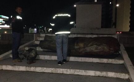 Viento tira estatua de ex presidente Miguel Alemán en Veracruz