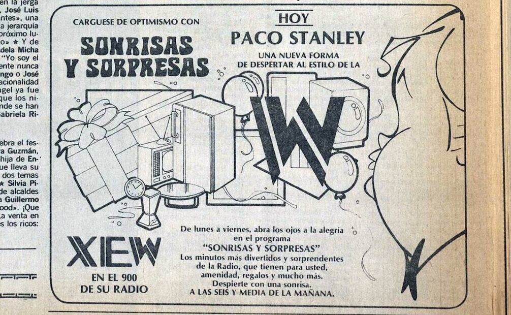 Hoy sería impensable concebir la carrera de Paco Stanley sin sus programas de radio, como fue “Sonrisas y Sorpresas” (1989), pues el talento de su voz era uno de sus mayores distintivos. Hemeroteca EL UNIVERSAL.