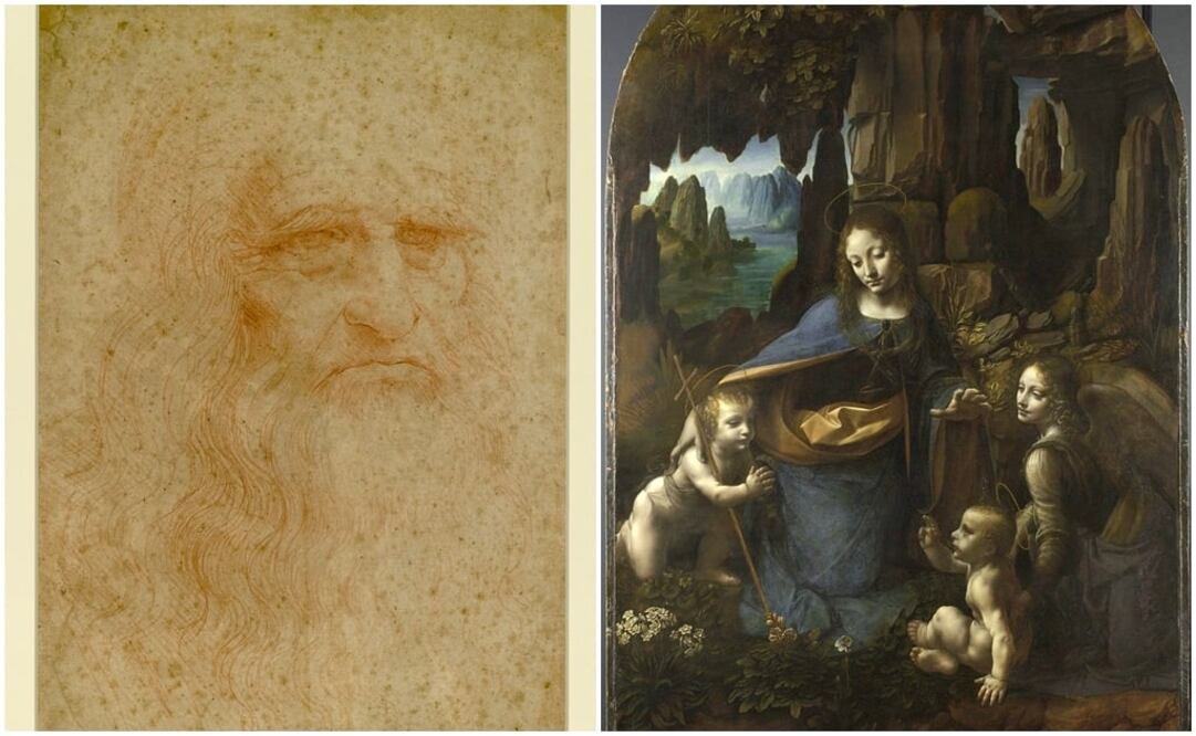 Leonardo Da Vinci (izq.) y la obra "La virgen de las rocas" (der.). Foto: Archivo