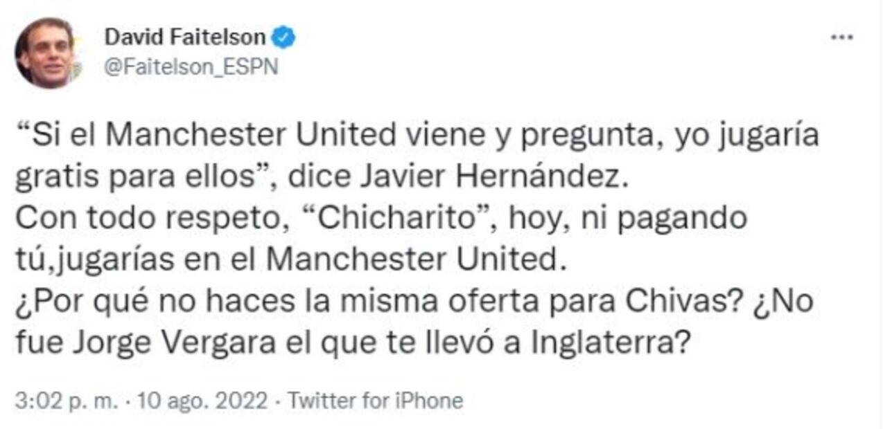 David Faitelson arremete contra Chicharito: Ni pagando tú, llegas al Manchester United