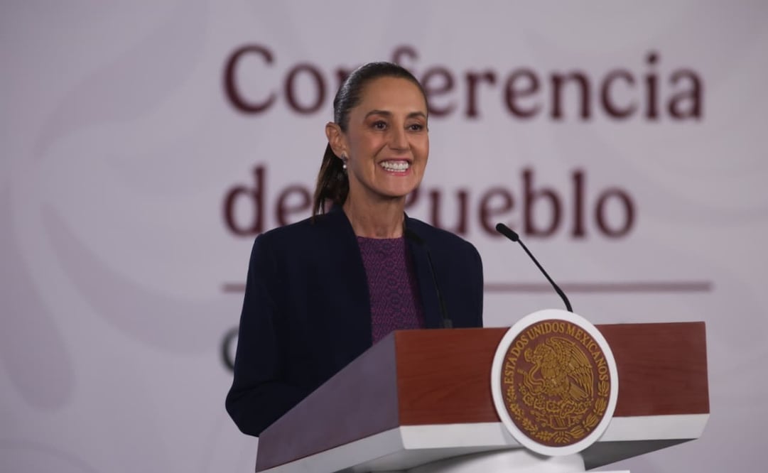 La presidenta Claudia Sheinbaum en la “Mañanera del Pueblo” del 26 de agosto de 2026 en Palacio Nacional. Foto: Carlos Mejía/ EL UNIVERSAL