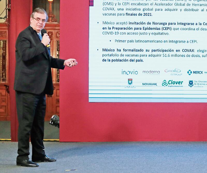 El canciller Marcelo Ebrard detalló que este mes llegarán a México 250 mil dosis de la vacuna de Pfizer, y cada mes arribará un millón. GERMÁN ESPINOSA. EL UNIVERSAL