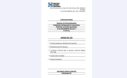 PAN convoca al Comité Nacional para avalar Frente
