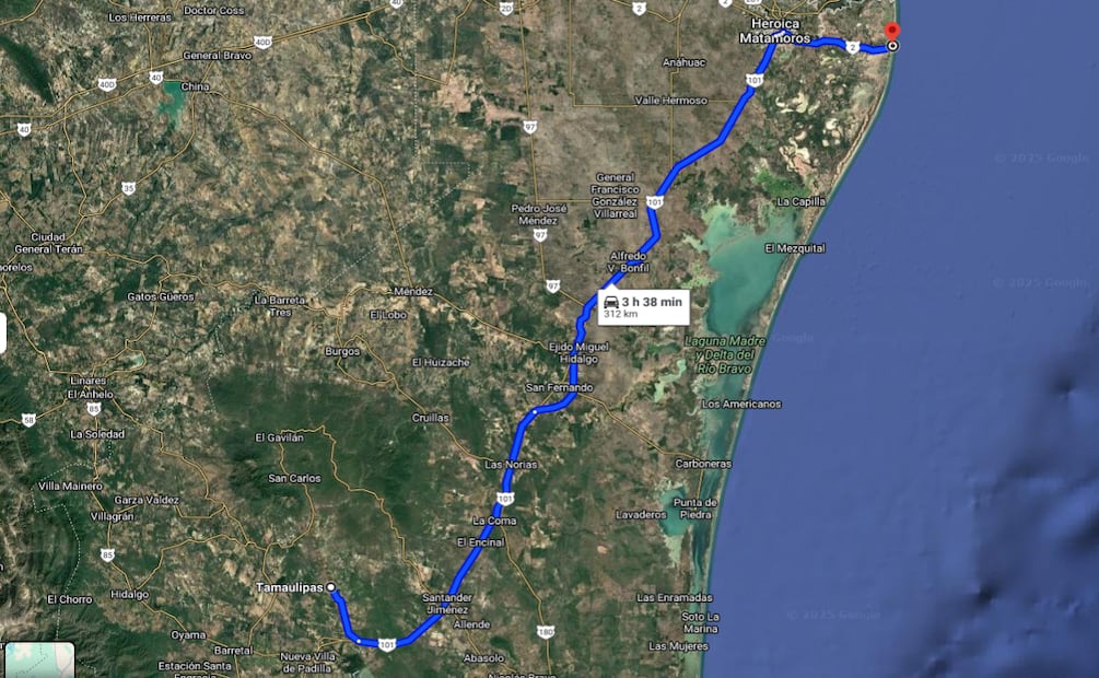 Distancia entre Tamaulipas centro y Playa Bagdad- Foto: Captura de pantalla