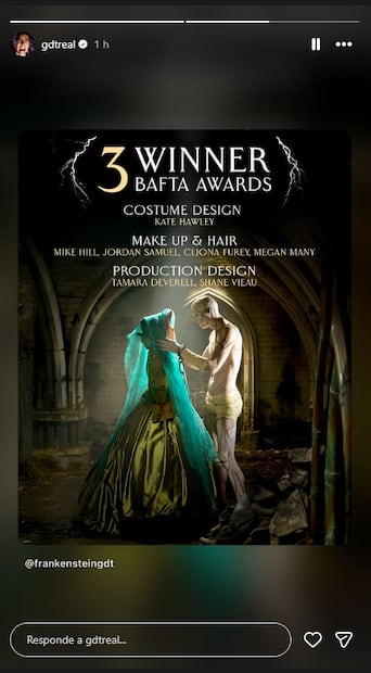 Guillermo del Toro comparte imagen de las categorías que "Frankenstein" ganó en la 79° edición de los Premios BAFTA.
Imagen: Instagram