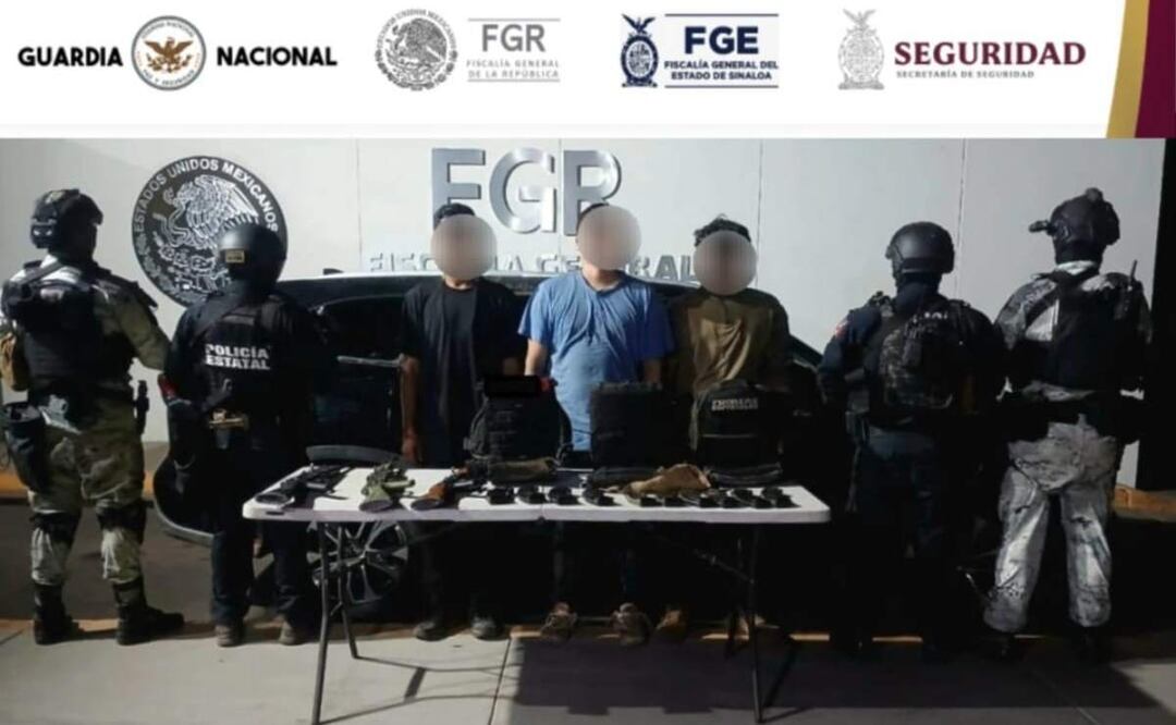 Los 3 sujetos fueron capturados porque se presume que confeccionaban artefactos explosivos en vivienda de Culiacán, Sinaloa (12/06/2025). Foto: Especial