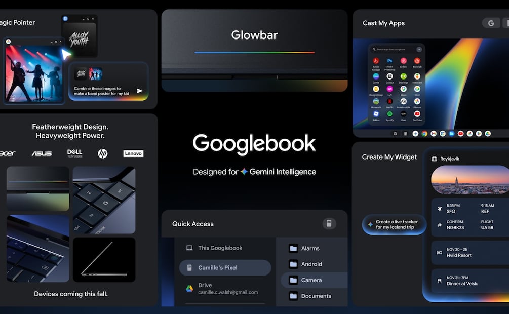 Googlebook, una nueva categoría de laptops creada alrededor de Gemini Intelligence. Foto: Google