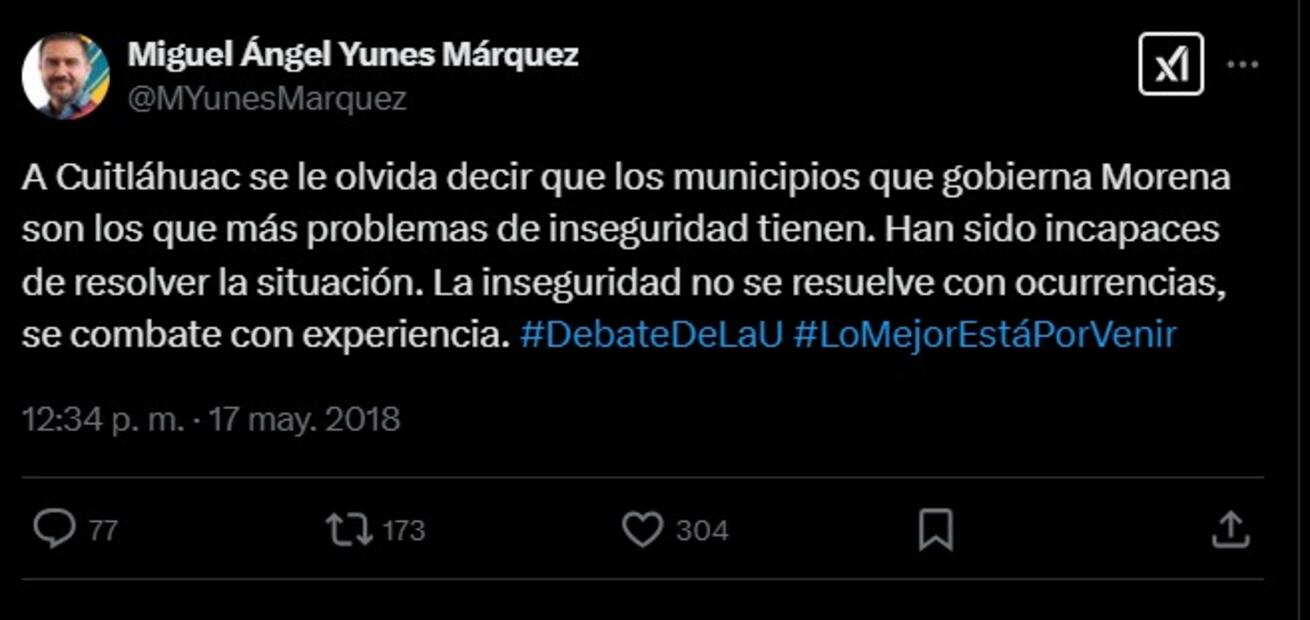 Publicaciones de Yunes Márquez: Foto: Captura de pantalla