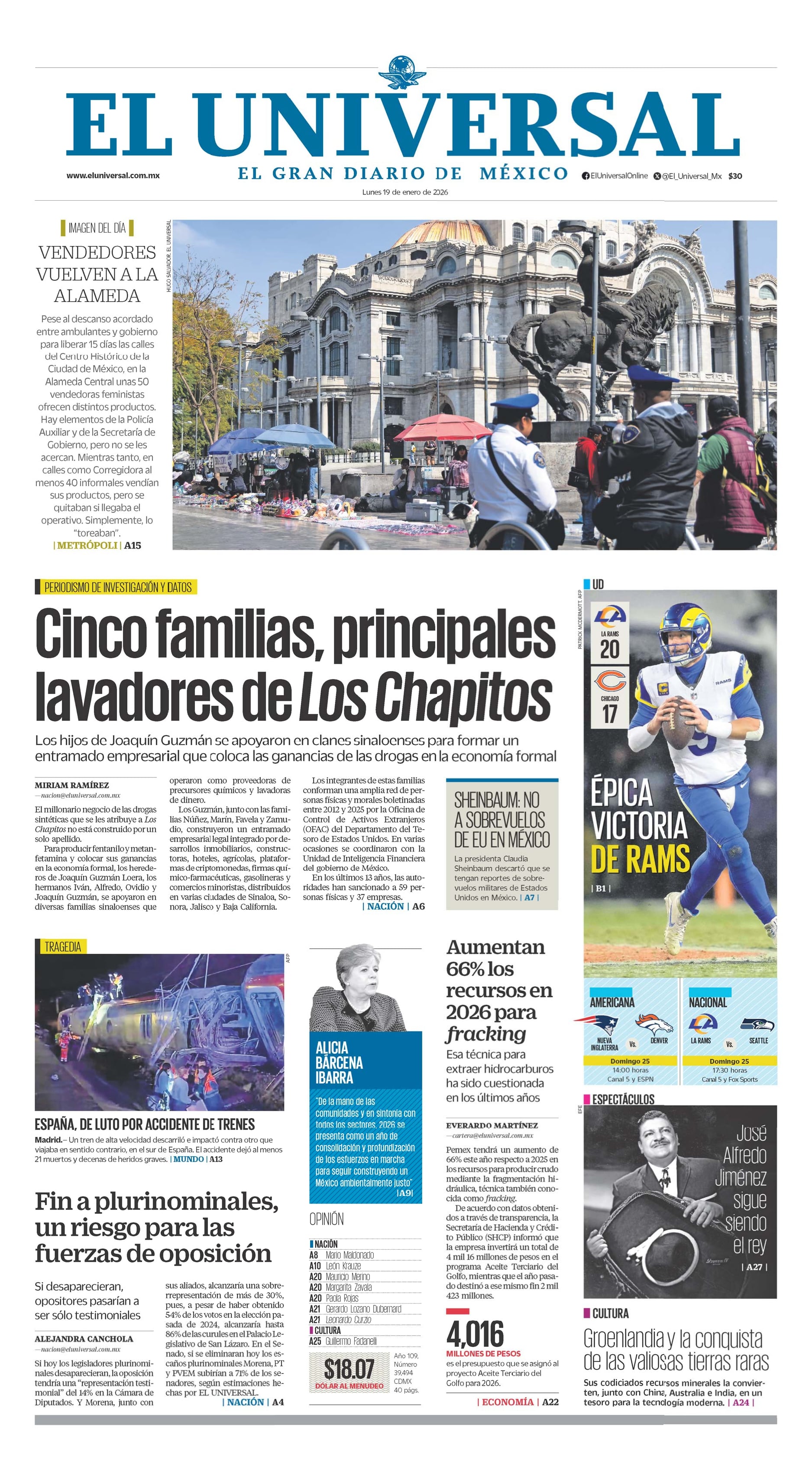 Portada impresa del 19 de enero de 2026