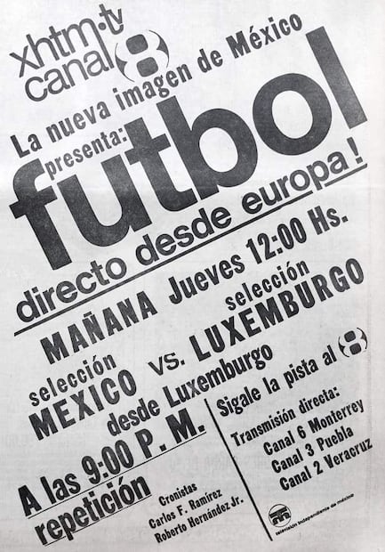 Anuncio del Luxemburgo vs. México, del 10 de abril de 1969. Foto: Hemeroteca EL UNIVERSAL.