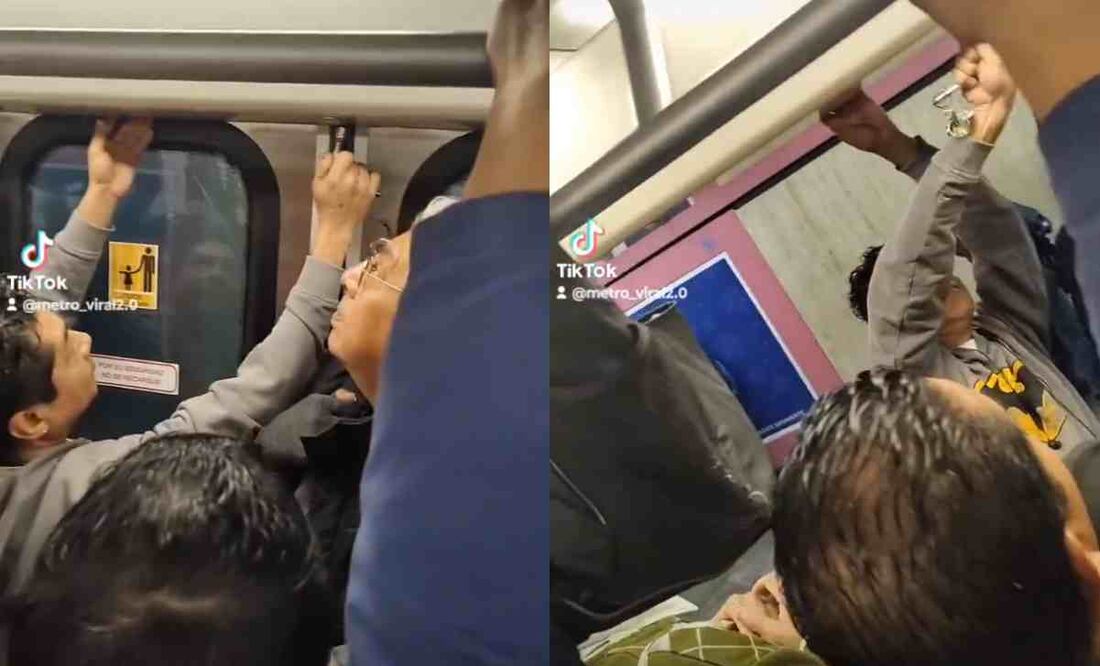 Personas tratando de abrir las puertas de un vagón de la Línea 1 del Metro. Foto: Captura de pantalla