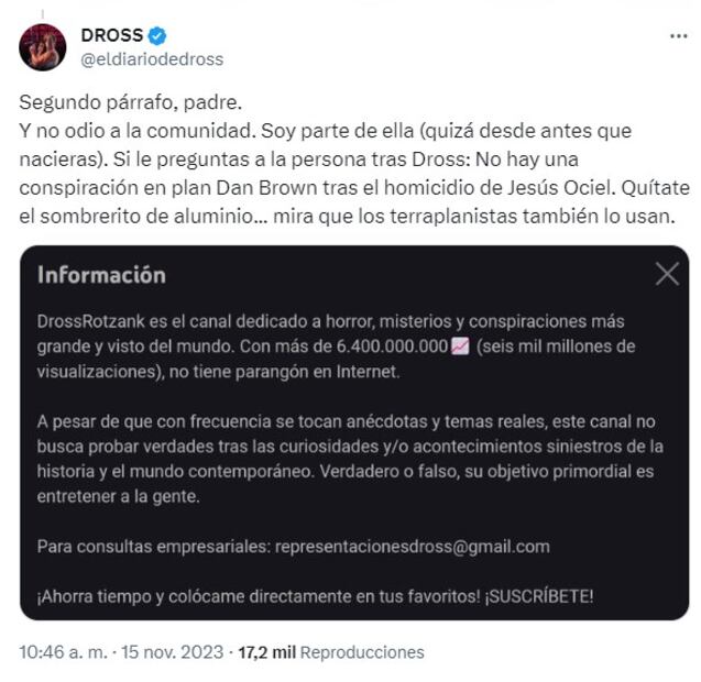 Dross en X. Foto: Captura de pantalla