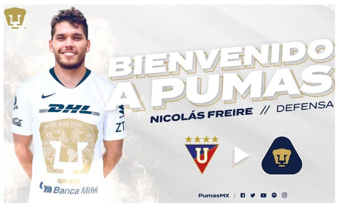 Pumas confirma el fichaje de Nicolás Freire