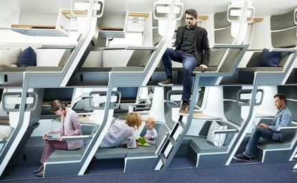 Crean asientos tipo litera para la clase económica del avión