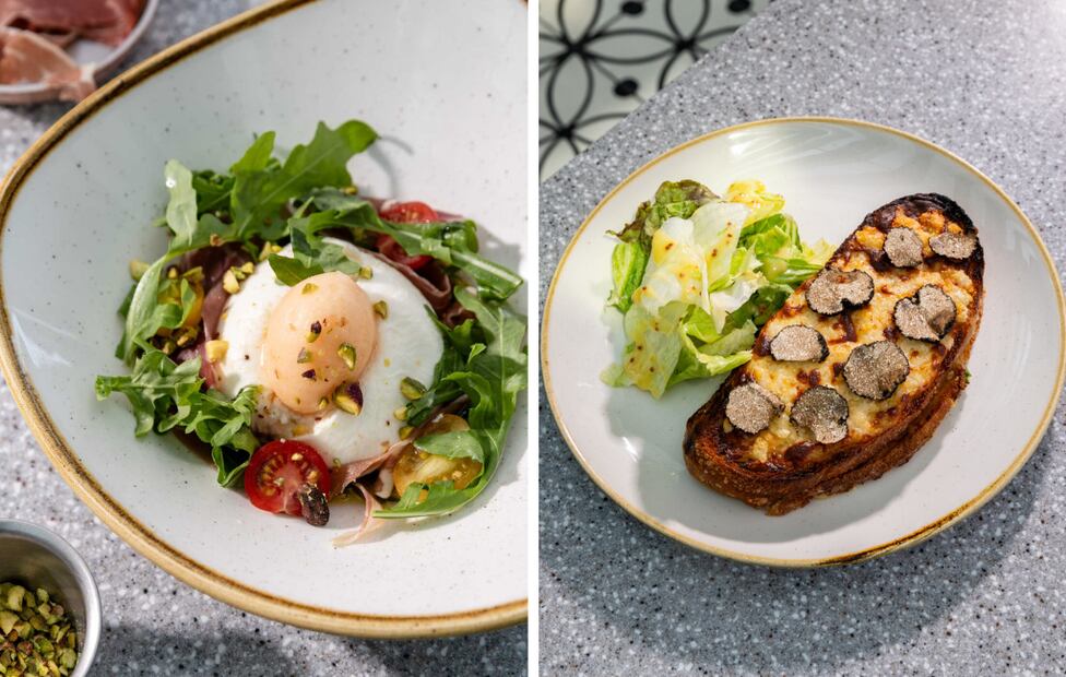La Salade de l’été con burrata y el Croque Monsieur Truffe forman parte de las entradas exclusivas del menú de temporada. Fotos: Cortesía Le Bistro Palacio.