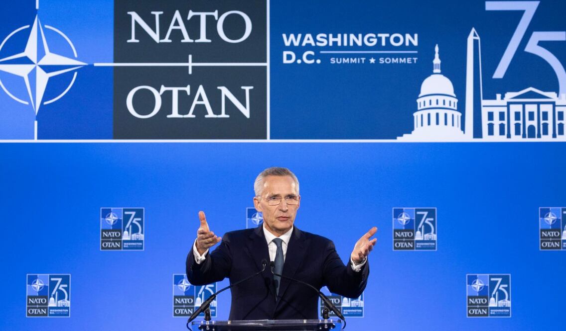 El Secretario General de la OTAN, Jens Stoltenberg, celebra una conferencia de prensa durante la Cumbre de la OTAN en el Centro de Convenciones Walter E. Washington en Washington, DC. Foto: EFE