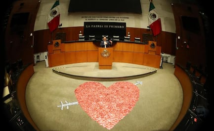 14 de febrero: Morenista instala corazón con 2 mil condones frente a la tribuna del Senado; pide proteger la salud sexual